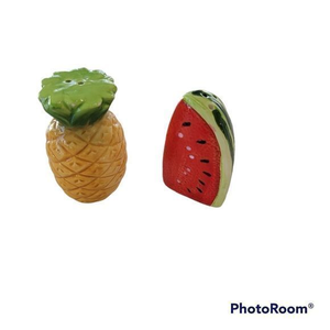 Pineapple and Watermelon salt and pepper shakers 3 in tall ceramic summer picnic